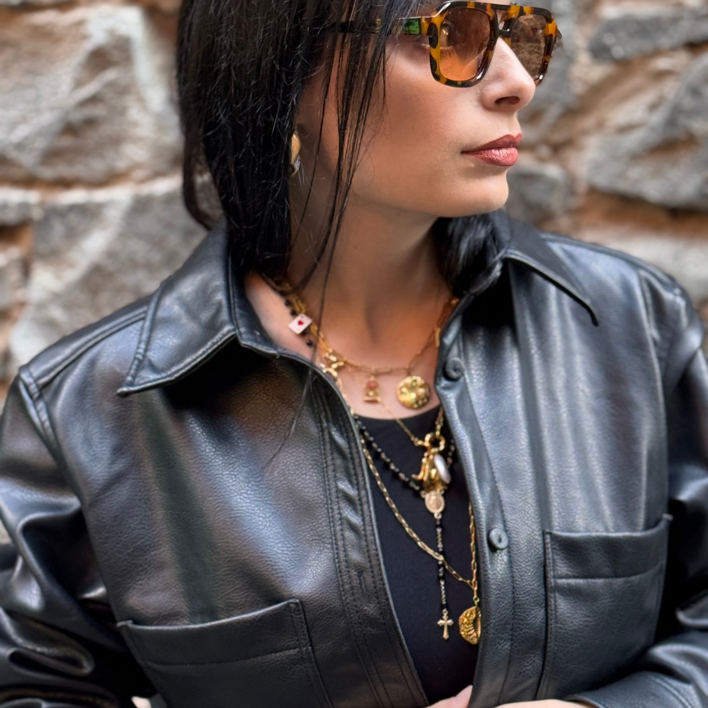 DEPTHOUR Faux Leather Jacket Leo Patch - Zodiac Collection